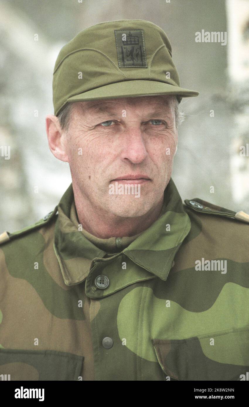 Surnadalen, Trøndelag 19950306. La NATO esercita una "forte determinazione”. Re Harald visita Brigade 12 durante l'esercizio. Grave. Foto: Gorm Kallestad NTB / NTB Foto Stock