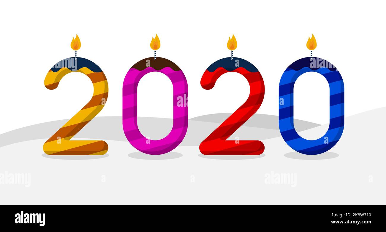 Candele di compleanno bruciate su uno sfondo bianco - 2020. Illustrazione vettoriale Illustrazione Vettoriale