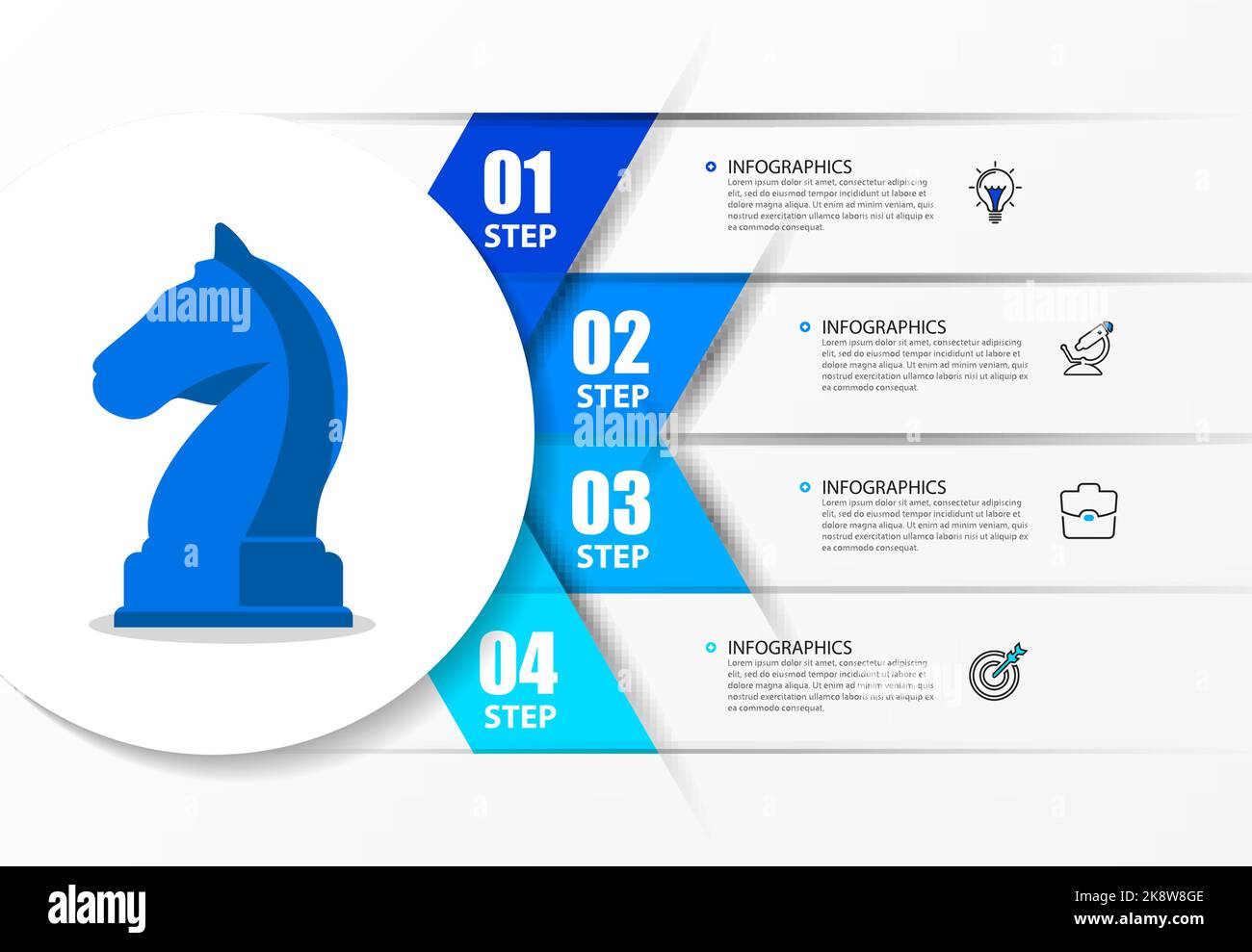 Modello di progettazione infografica. Concetto creativo in 4 fasi. Può essere utilizzato per il layout del flusso di lavoro, il diagramma, il banner, il webdesign. Illustrazione vettoriale Illustrazione Vettoriale