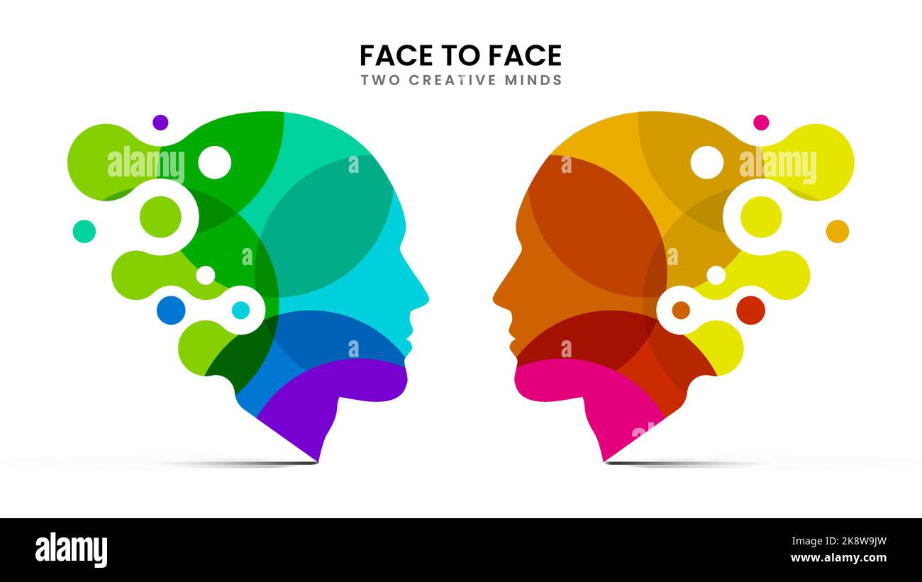 Faccia a faccia. Due menti creative. Illustrazione vettoriale Illustrazione Vettoriale