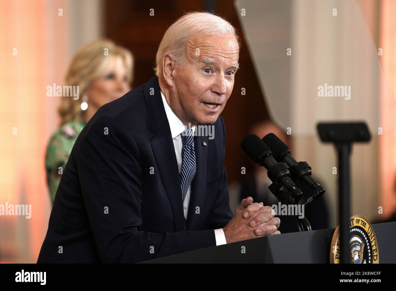 Washington, Stati Uniti. 24th Ott 2022. Il presidente degli Stati Uniti Joe Biden parla durante un ricevimento per celebrare Diwali nella stanza orientale alla Casa Bianca a Washington lunedì 24 ottobre 2022. Diwali è la più grande e più importante vacanza dell'anno in India. Foto di Yuri Gripas/UPI Credit: UPI/Alamy Live News Foto Stock