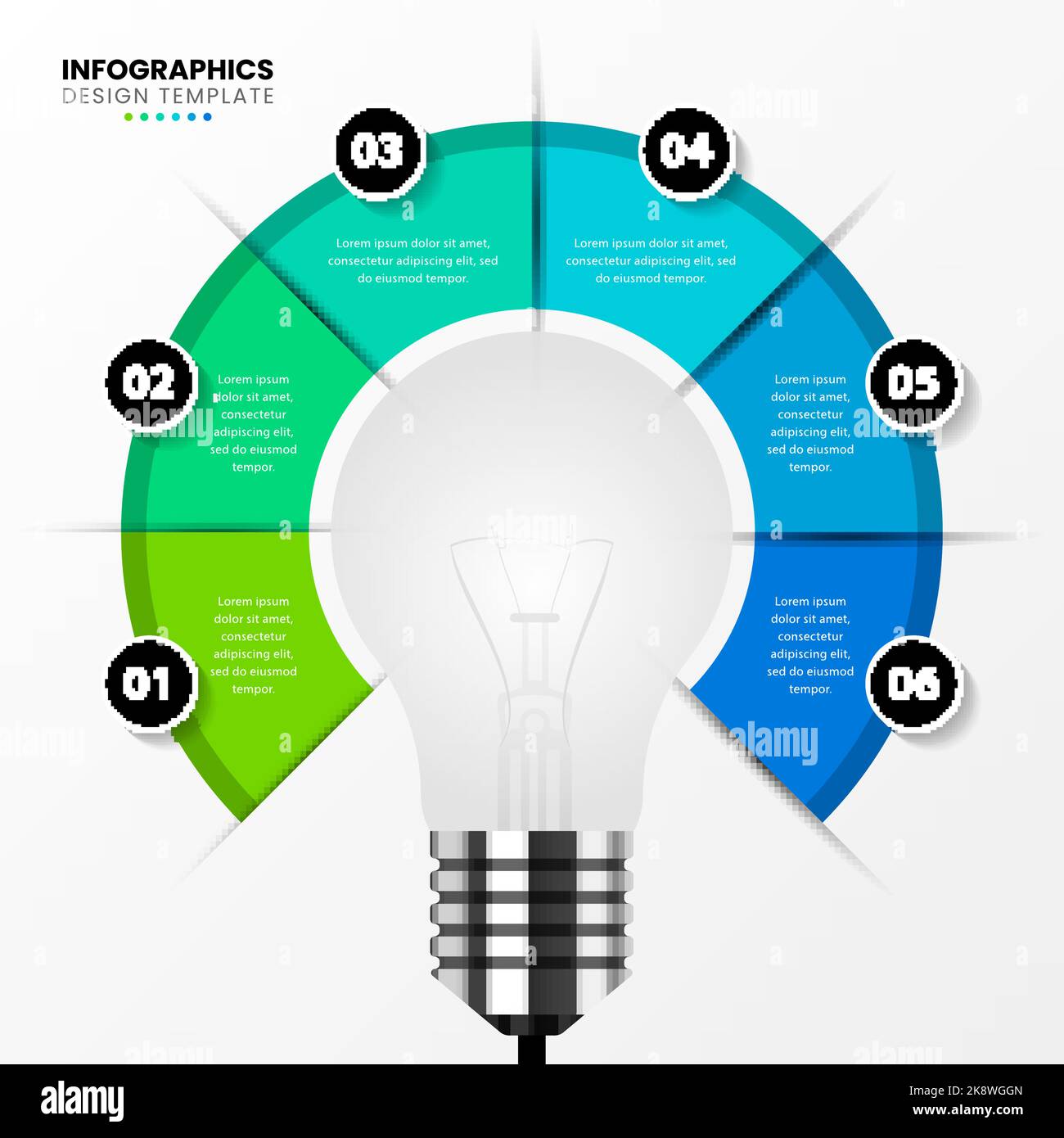 Modello di progettazione infografica. Concetto creativo in 6 fasi. Può essere utilizzato per il layout del flusso di lavoro, il diagramma, il banner, il webdesign. Illustrazione vettoriale. Illustrazione Vettoriale