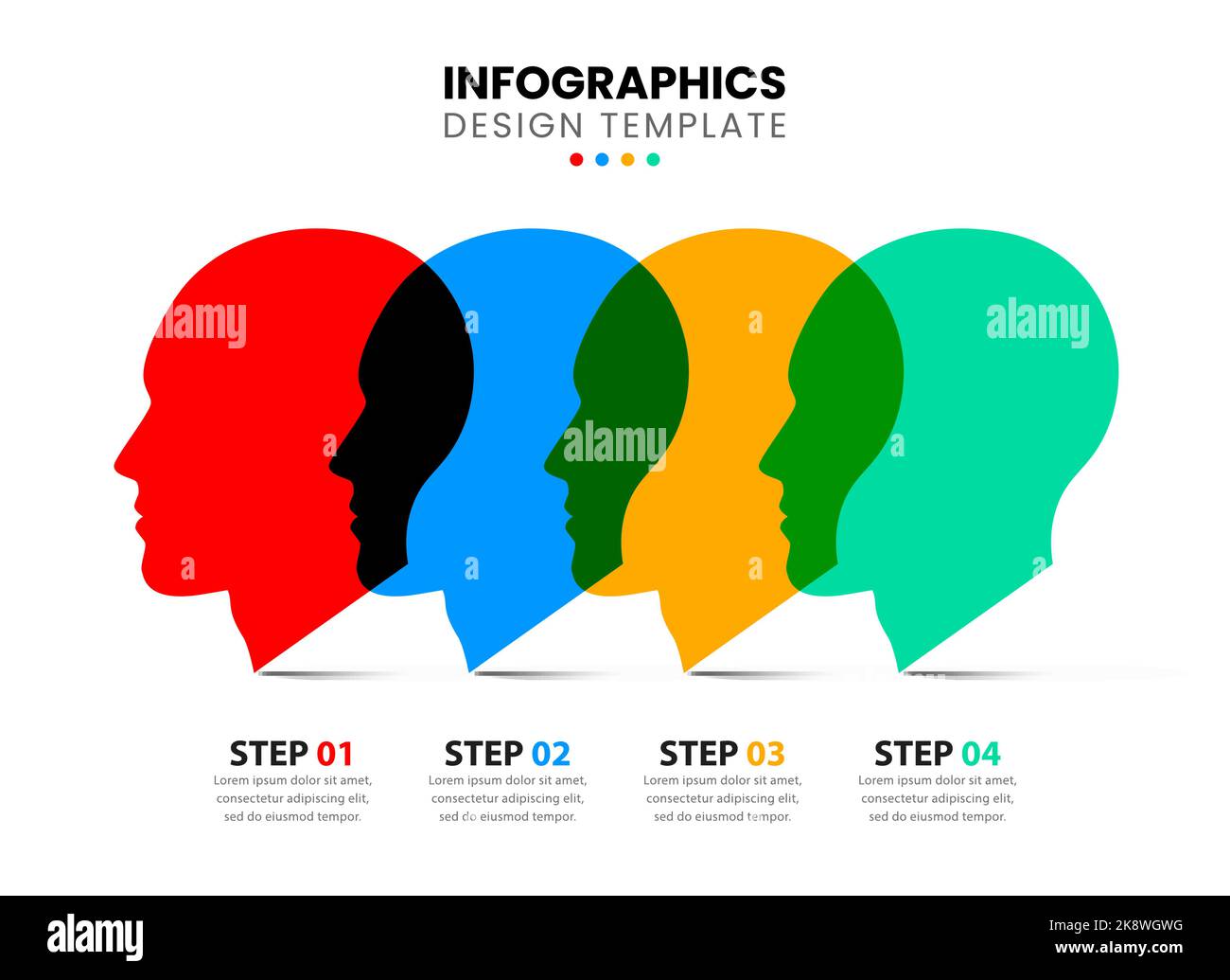 Modello di progettazione infografica. Concetto creativo in 4 fasi. Può essere utilizzato per il layout del flusso di lavoro, il diagramma, il banner, il webdesign. Illustrazione vettoriale Illustrazione Vettoriale
