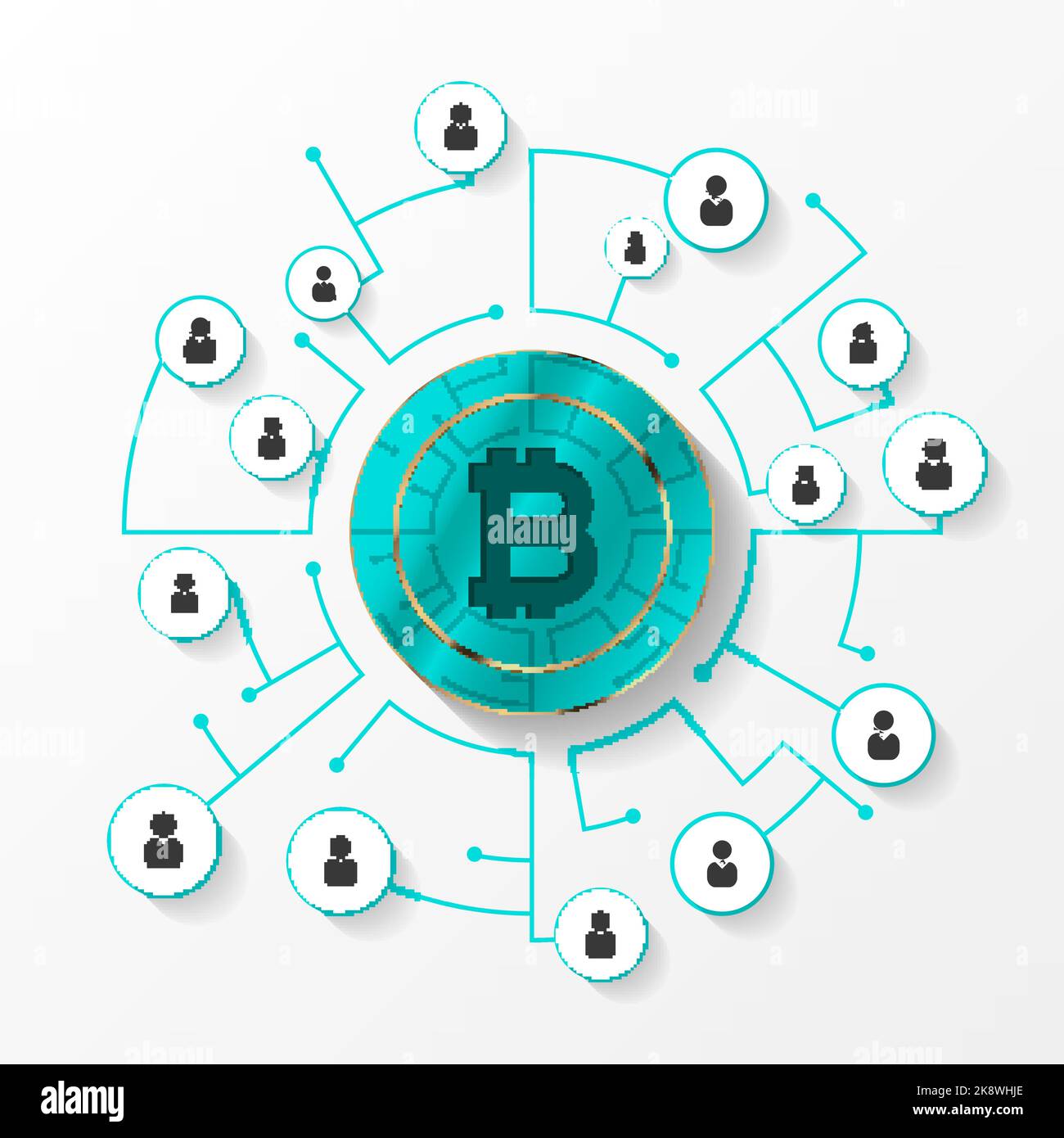 Bitcoin. Connessioni di rete. Concetto di valuta Crypto. Illustrazione vettoriale Illustrazione Vettoriale