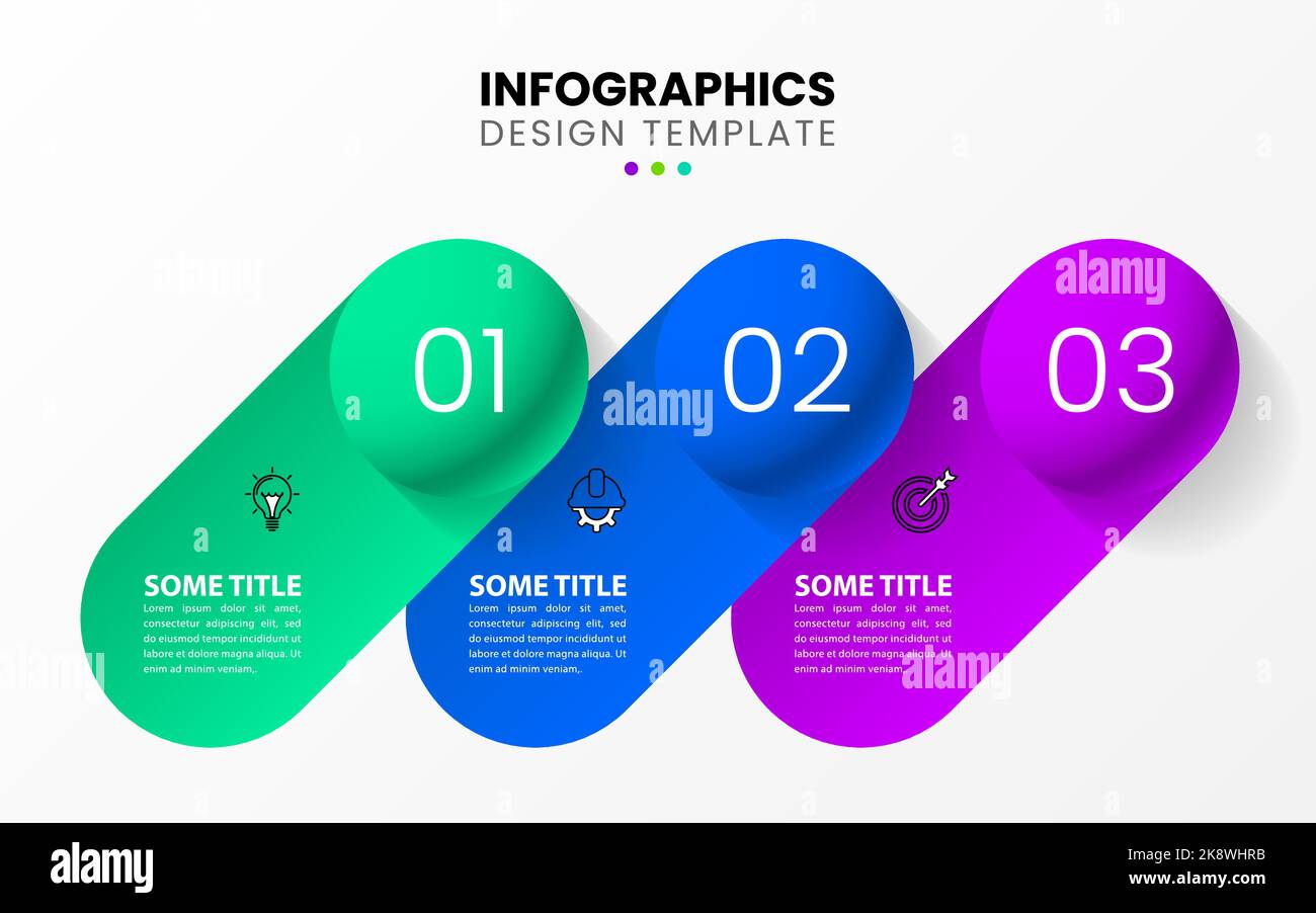 Modello infografico con icone e 3 opzioni o passaggi. Cerchi. Può essere utilizzato per il layout del flusso di lavoro, il diagramma, il banner, il webdesign. Illustrazione vettoriale Illustrazione Vettoriale