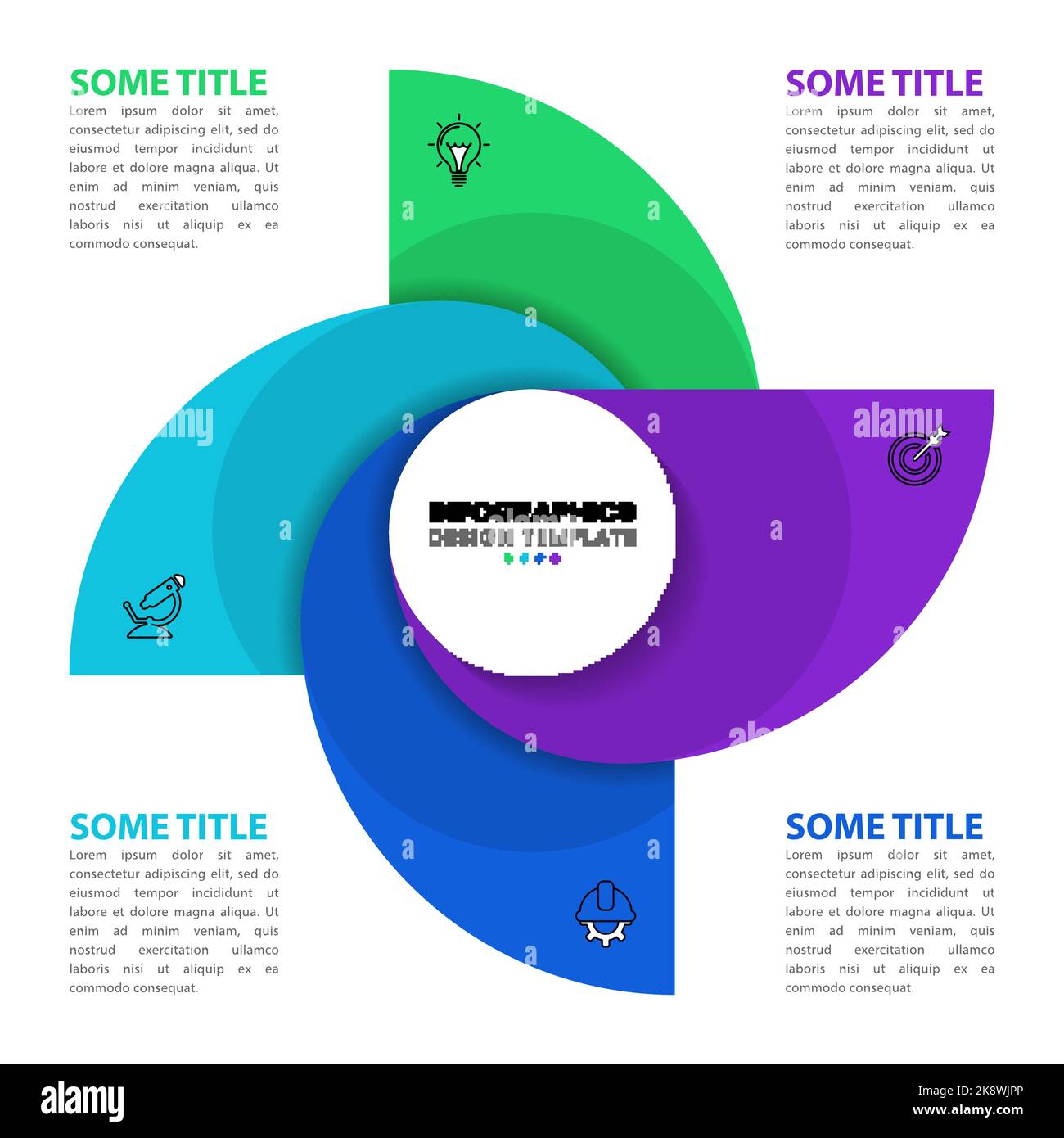 Modello infografico con icone e 4 opzioni o passaggi. Elica. Può essere utilizzato per il layout del flusso di lavoro, il diagramma, il banner, il webdesign. Illustrazione vettoriale Illustrazione Vettoriale