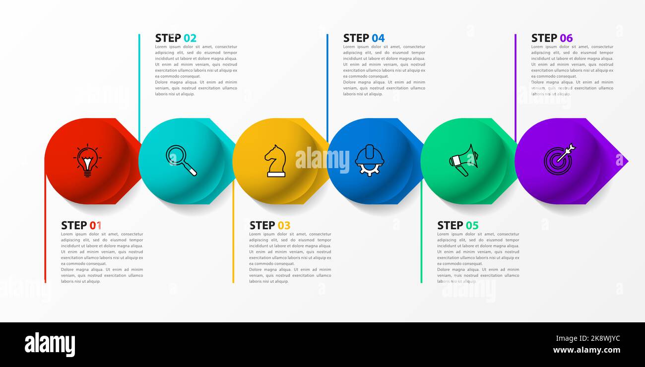 Modello infografico con icone e 6 opzioni o passaggi. Marmi. Può essere utilizzato per il layout del flusso di lavoro, il diagramma, il banner, il webdesign. Illustrazione vettoriale Illustrazione Vettoriale