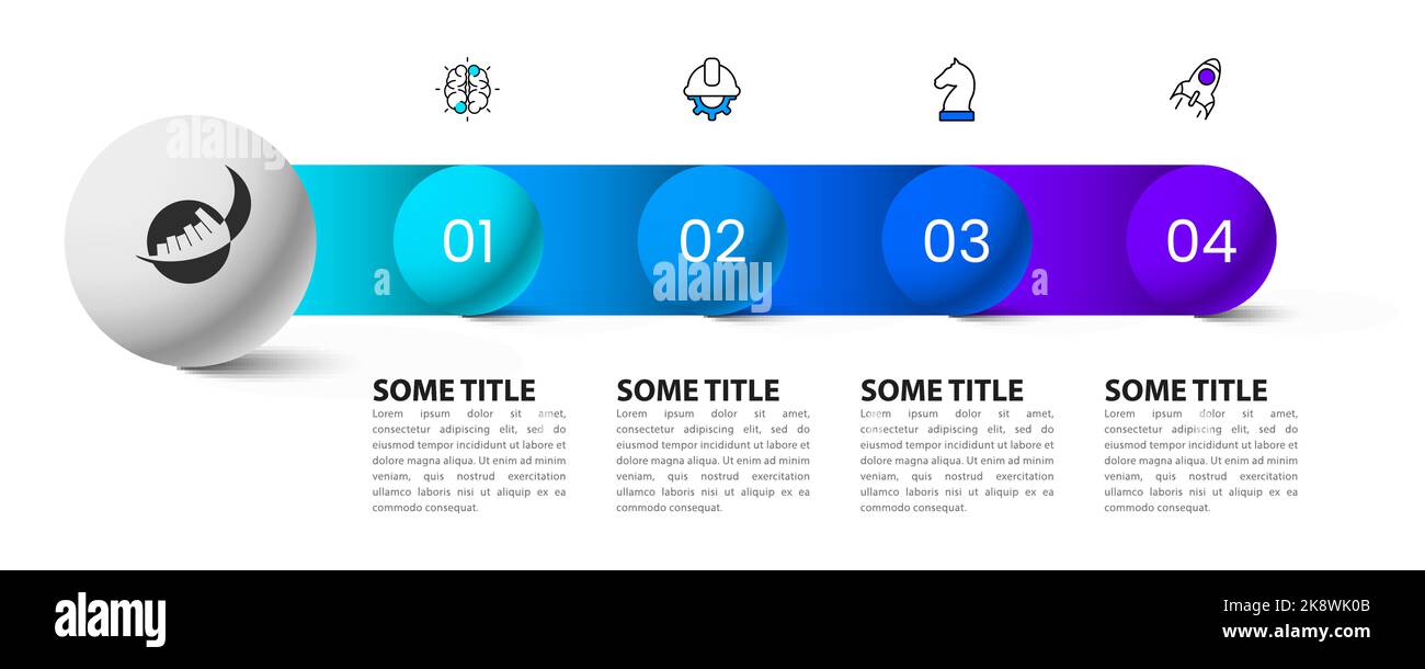 Modello di progettazione infografica. Concetto creativo in 4 fasi. Linea. Può essere utilizzato per il layout del flusso di lavoro, il diagramma, il banner, il webdesign. Illustrazione vettoriale Illustrazione Vettoriale