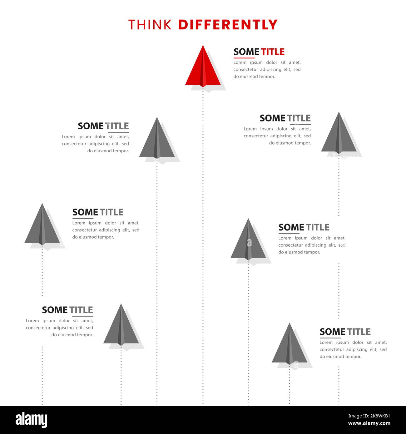 Modello infografico con 7 piani di carta. Pensate in modo diverso. Può essere utilizzato per il layout del flusso di lavoro, il diagramma, il banner, il webdesign. Illustrazione vettoriale Illustrazione Vettoriale