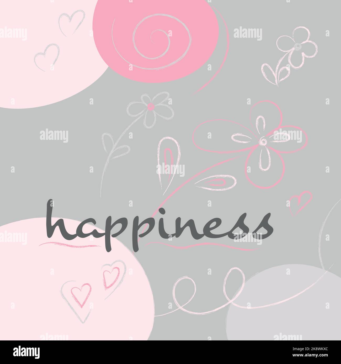 carino cartolina grigio con rosa, matita, felicità Illustrazione Vettoriale