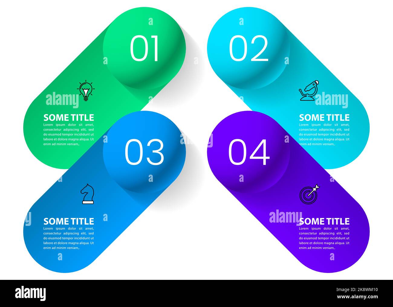 Modello infografico con icone e 4 opzioni o passaggi. Cerchi. Può essere utilizzato per il layout del flusso di lavoro, il diagramma, il banner, il webdesign. Illustrazione vettoriale Illustrazione Vettoriale