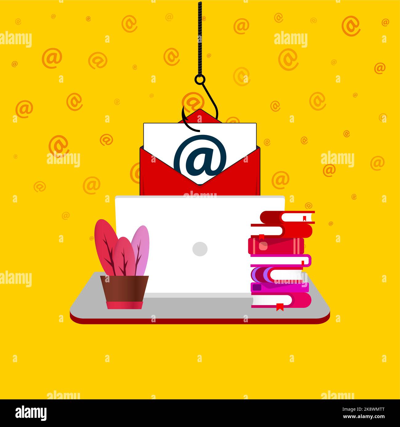 Phishing. Il ladro ruba la posta elettronica da un computer. Illustrazione vettoriale Illustrazione Vettoriale