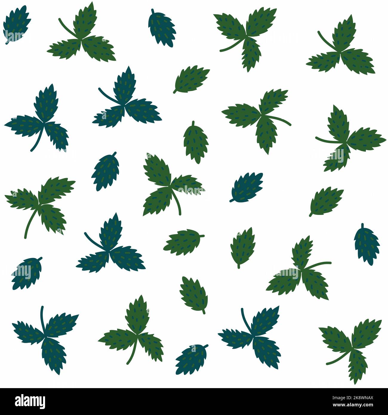 Ripetizione senza cuciture con foglie isolate di fragola verde su sfondo bianco Foto Stock