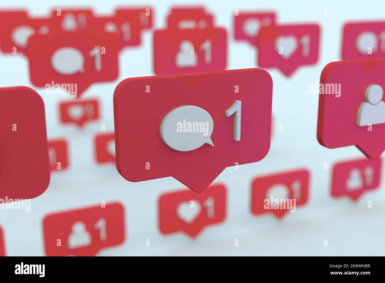 Invia un messaggio ad amici, icona dei social media, messaggio a comparsa, Aggiungi un nuovo amico e mi piace Foto Stock