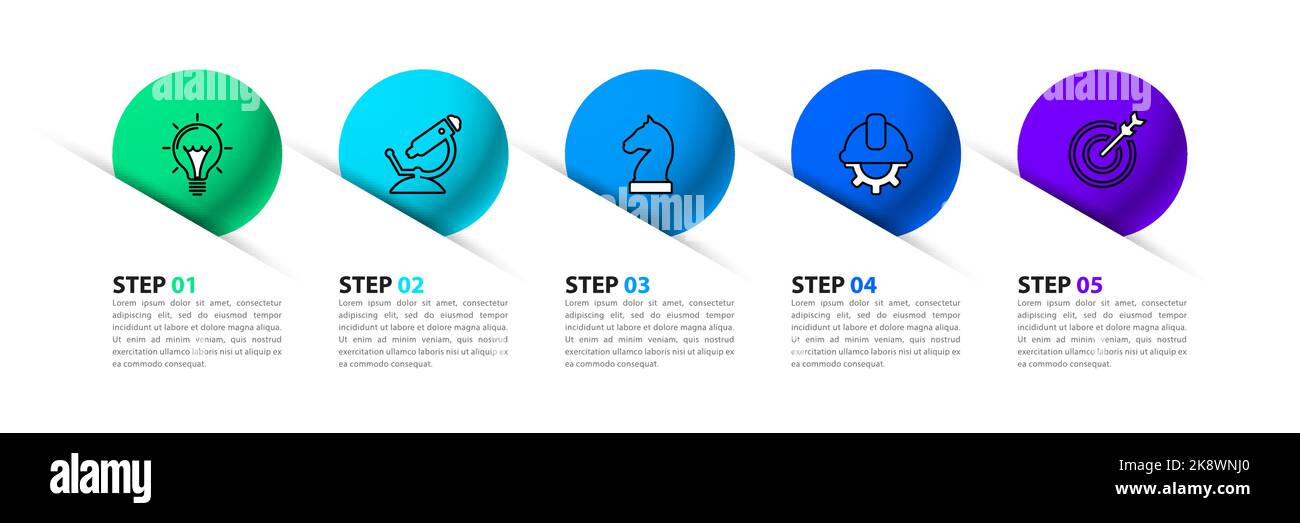 Modello infografico con icone e 5 opzioni o passaggi. Può essere utilizzato per il layout del flusso di lavoro, il diagramma, il banner, il webdesign. Illustrazione vettoriale Illustrazione Vettoriale