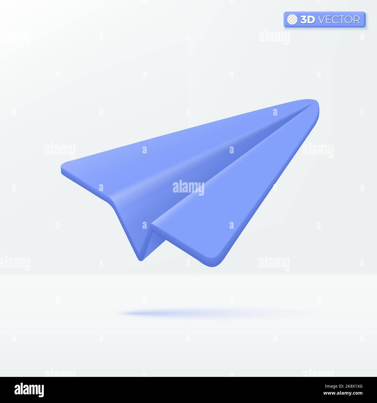 Simboli di icona di aeroplano di carta blu. Social, evento, educazione, apprendimento, concetto di visione creativa online. Disegno di illustrazione con isolamento vettoriale 3D. Cartone animato Illustrazione Vettoriale