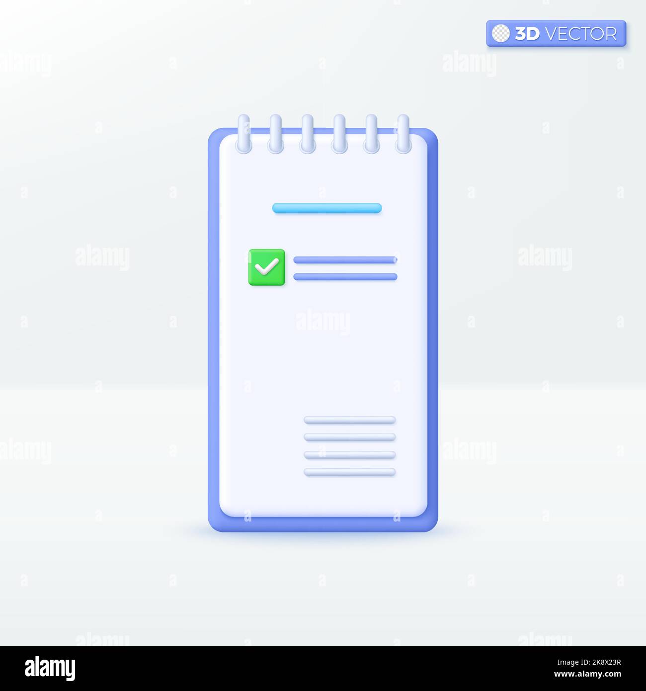 Icona verticale del notebook. Il giornalista scrive per i giornali o i Web site di notizie per essere concetto trasmesso. Disegno di illustrazione con isolamento vettoriale 3D. Cartone animato pas Illustrazione Vettoriale