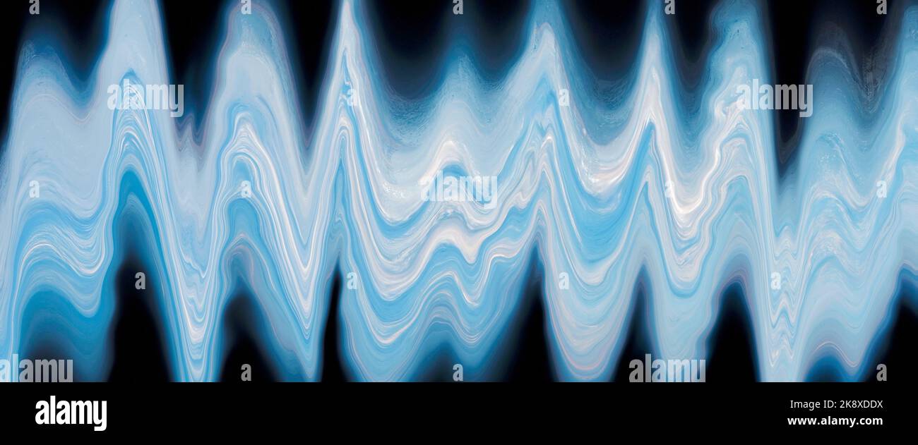 Astratto blu chiaro e bianco fluido marmo bianco tessuto ondulato su sfondo nero o carta da parati. Foto Stock