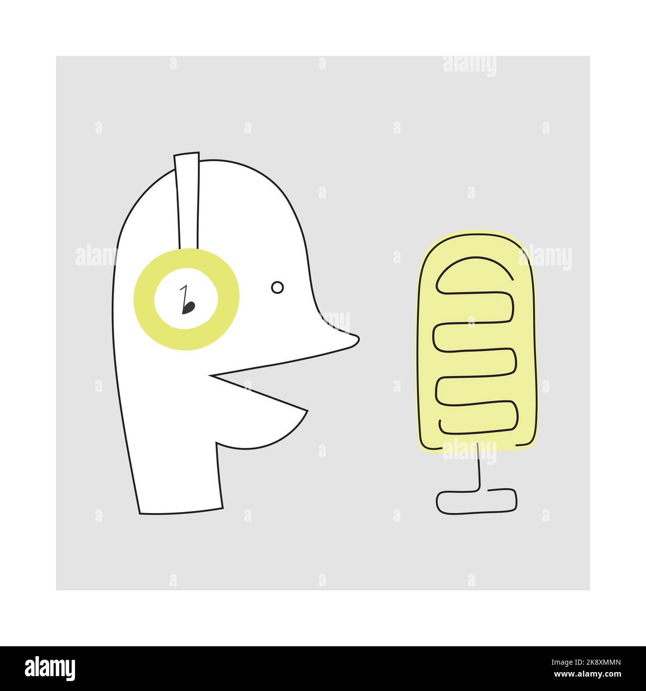 Illustrazione vettoriale la silhouette della persona che parla in un microfono. Semplice copertina per podcast Illustrazione Vettoriale