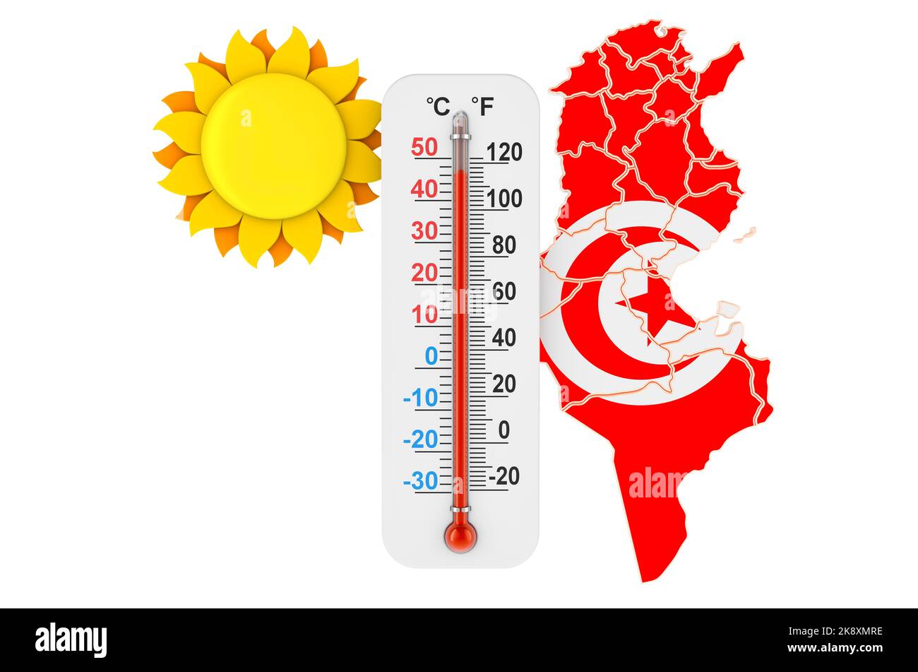Calore in Tunisia concetto. 3D rendering isolato su sfondo bianco Foto Stock