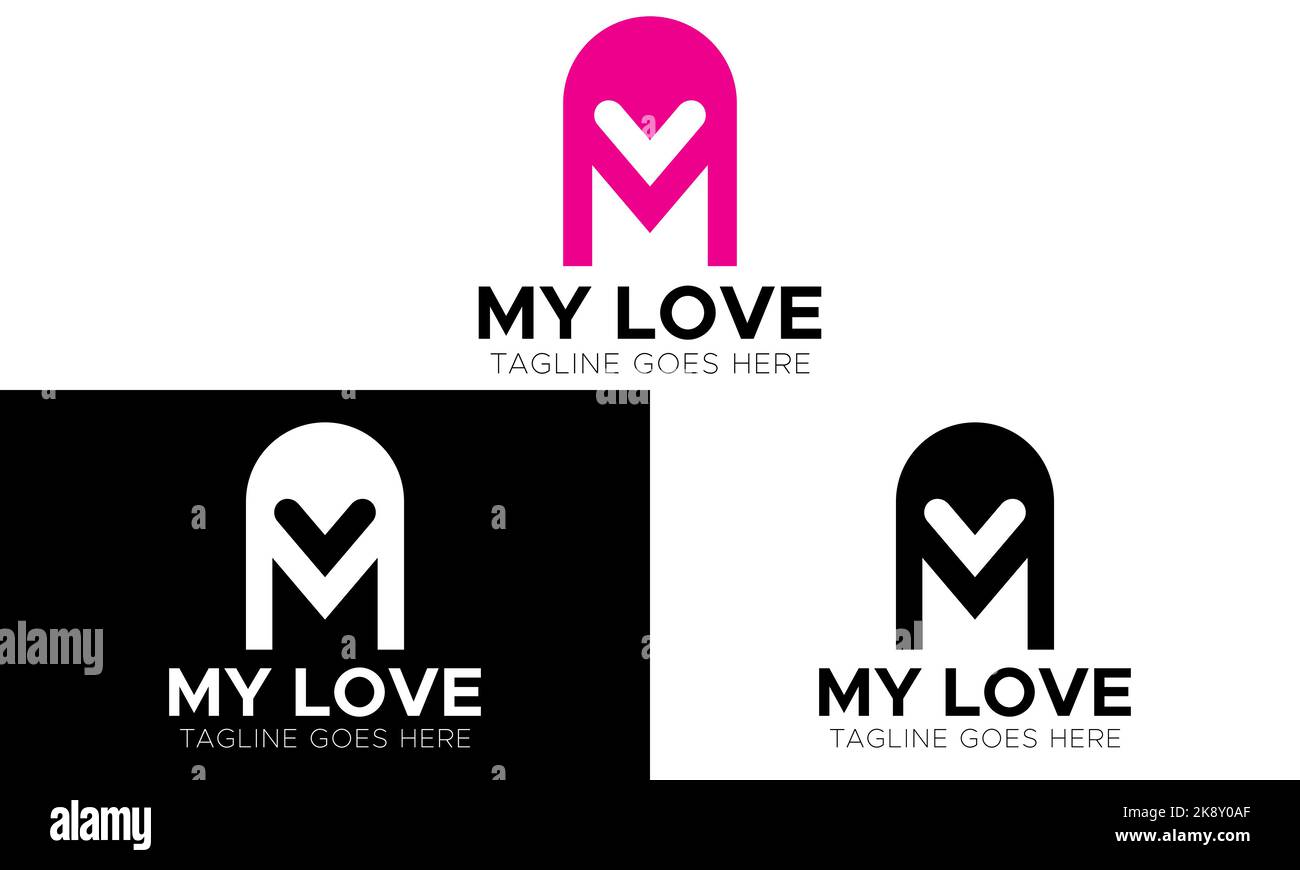 modello con logo m letter love, logo m love Illustrazione Vettoriale