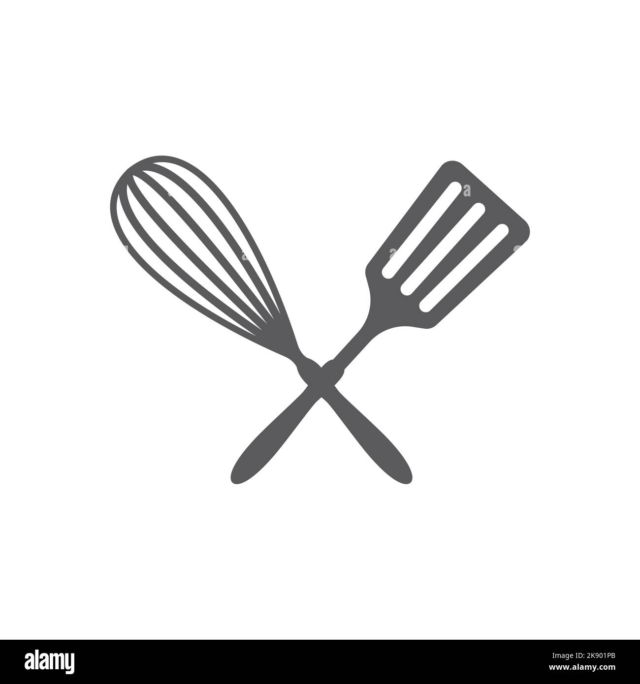 Icona vettoriale con frusta e spatola incrociate. Cucina, ristorante e cucina piena simbolo. Illustrazione Vettoriale