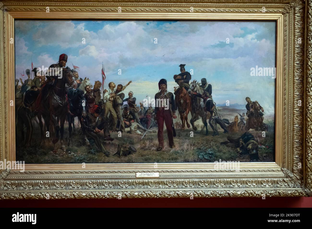 Dipinto di Lady Butler che mostra i sopravvissuti alla carica della Brigata leggera nella battaglia di Balaclava Foto Stock