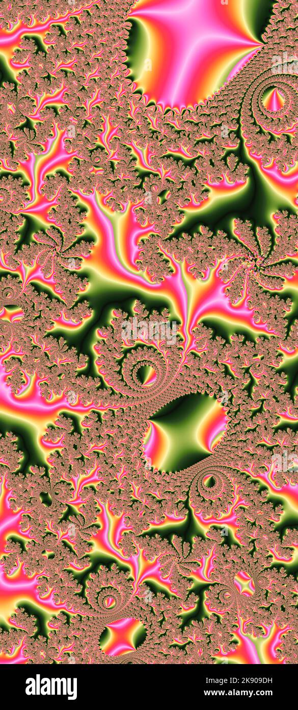 Disegno Fractal generato dal computer astratto. Un frattale è un modello senza fine. I frattali sono modelli infinitamente complessi che sono auto-simili attraverso Foto Stock