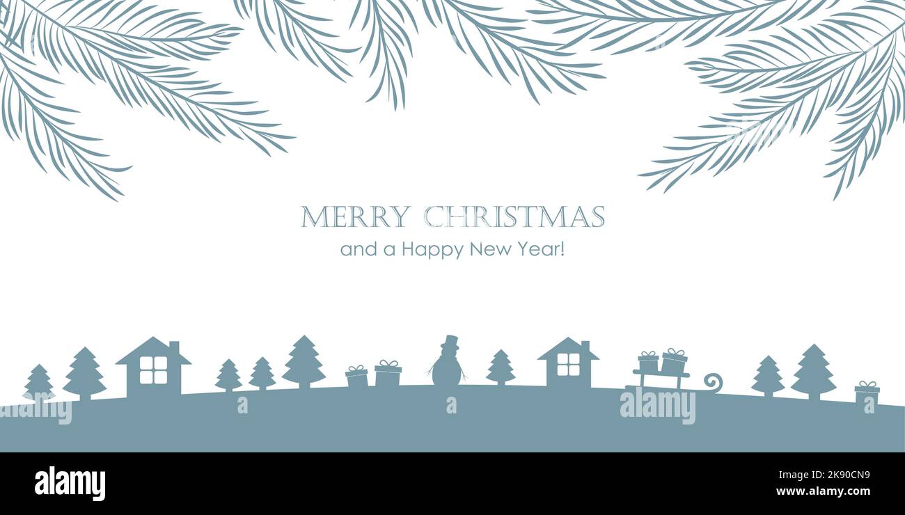 natale valle banner inverno con abeti e regalo Illustrazione Vettoriale