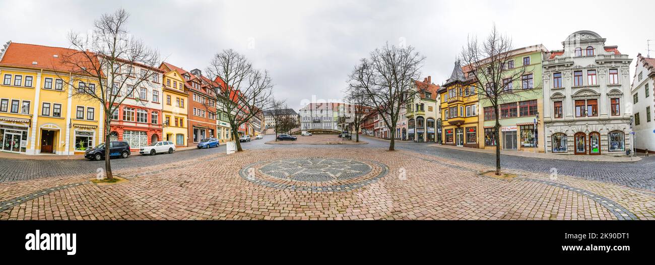 GOTHA, GERMANIA - MAR 25, 2016: Vista panoramica della città vecchia di Gotha in Turingia, Germania. Gotha è la città madre della maggior parte delle famiglie nobiliari europee. Foto Stock