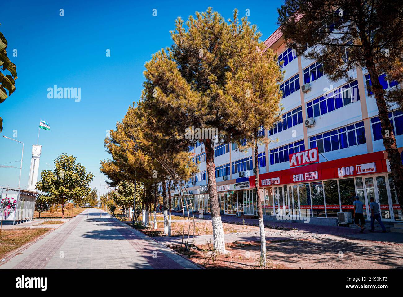 La vista urbana della città di Qarshi nel sud dell'Uzbekistan Foto Stock