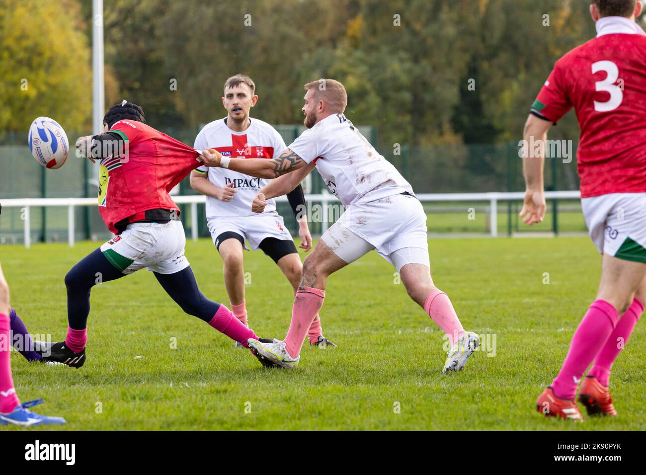 Warrington, Cheshire, Inghilterra - 25 ottobre 2022 - l'Inghilterra ha assunto il Galles nella Physical Disability Rugby League World Cup al Victoria Park, Warrington. Credit: John Hopkins/Alamy Live News Foto Stock