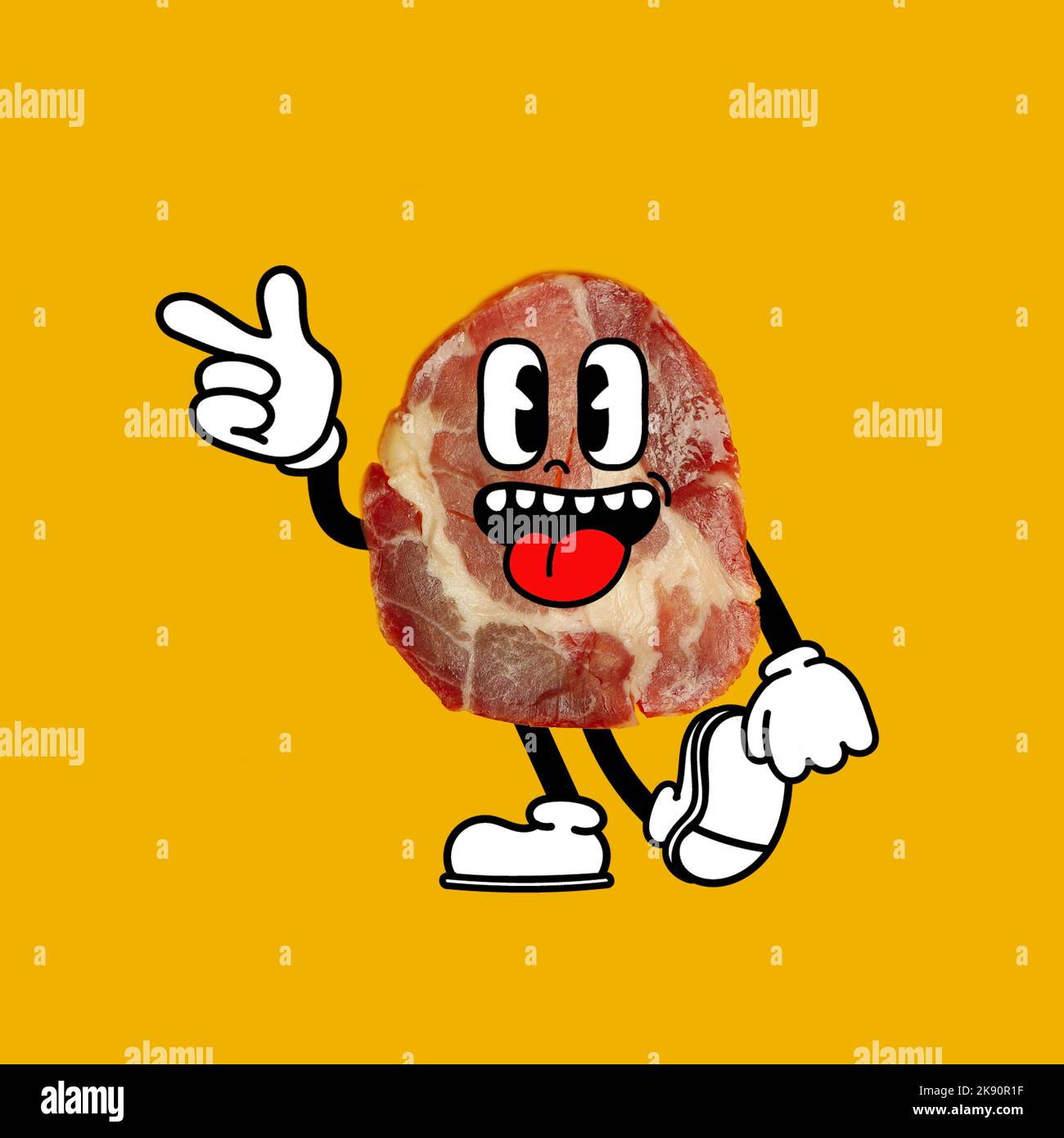 Piatto giacitura con jamon su fondo arancione Foto Stock