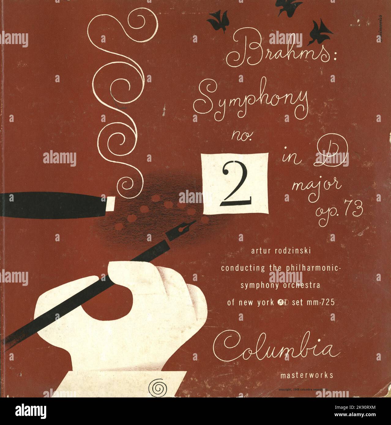 Brahms Sinfonia n. 2. Artut Rodzinski conduce. Columbia Masterworks MM725. Set di album da 12' a cinque dischi da 78 rpm, datato 1948. Copertina di Steinweiss. Foto Stock