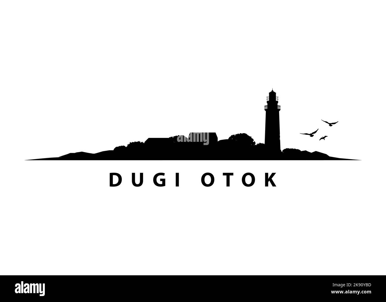 Dugi Otok Island Skyline Landscape Black Vector Silhouette Graphic Illustrazione Vettoriale
