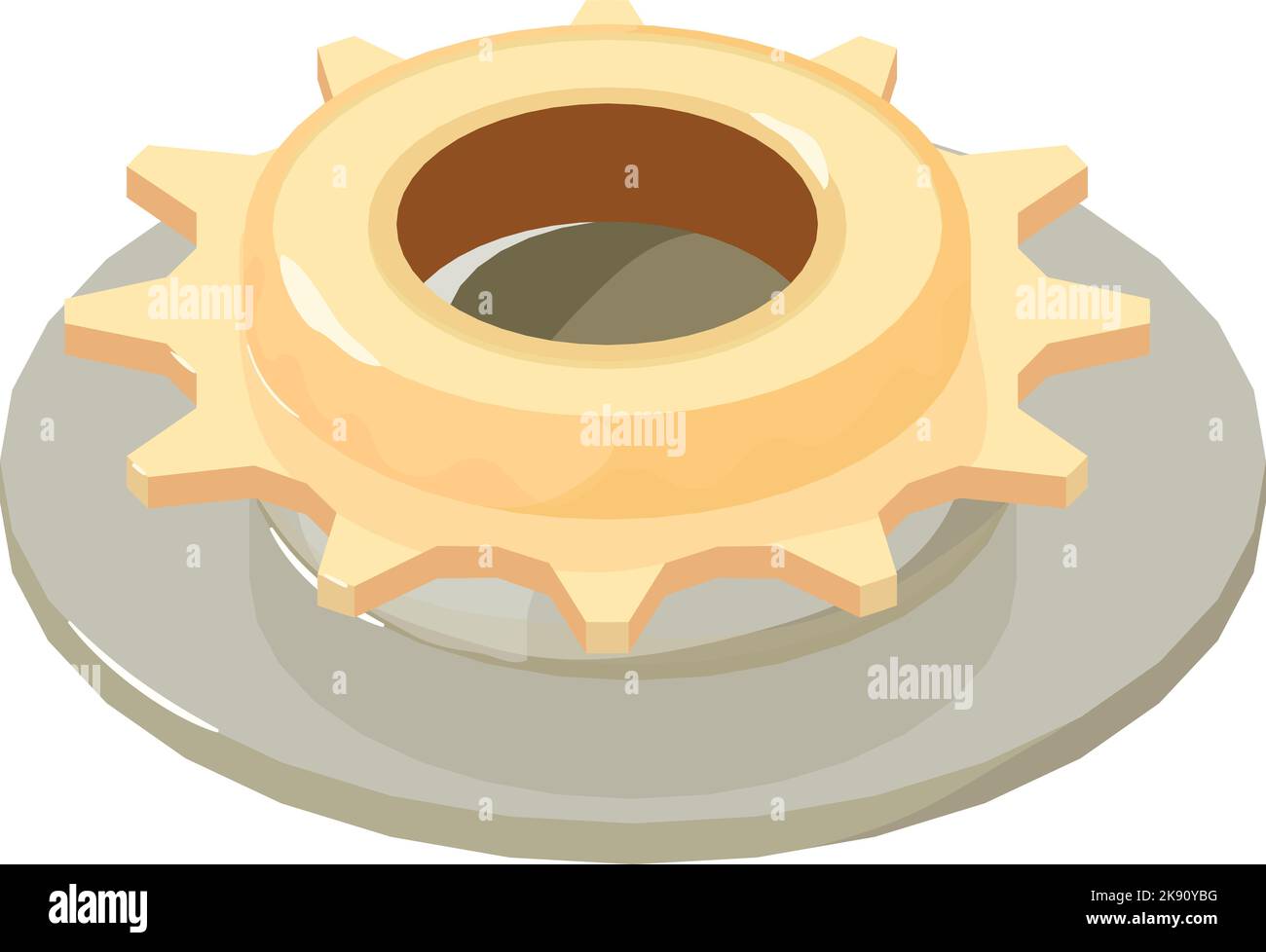 Nuova icona dettaglio vettore isometrico. Ruota dentata a ruota libera a una velocità, disco del freno per auto. Ricambio per auto e bicicletta Illustrazione Vettoriale