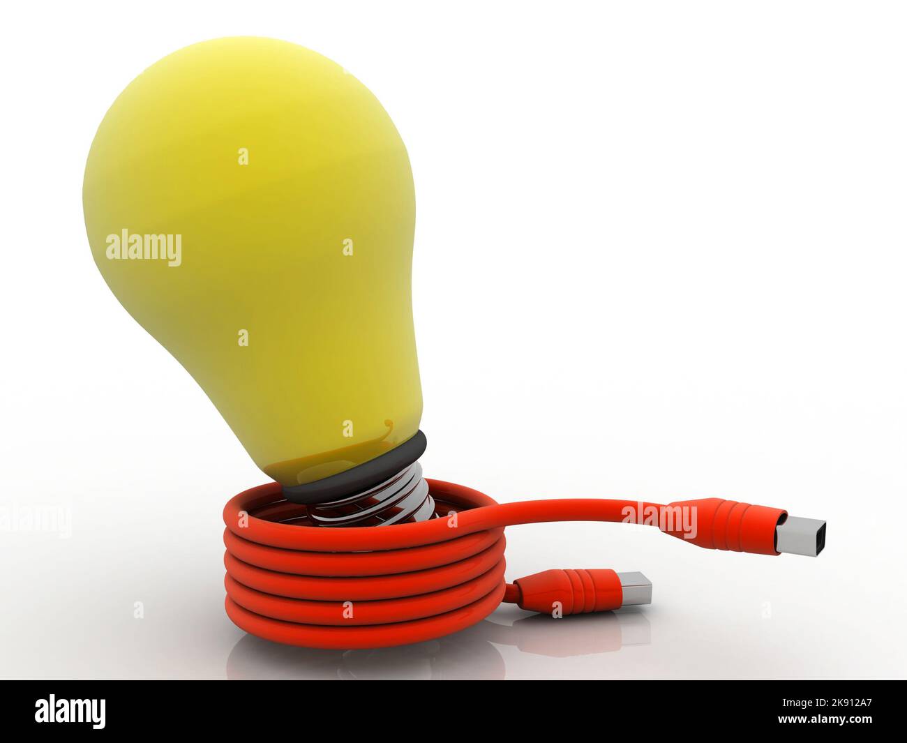 cavo usb collegato alla lampada fluorescente cfl con rendering 3d Foto Stock