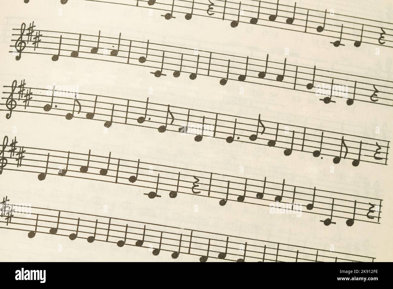 Un foglio musicale in una vista ravvicinata Foto Stock