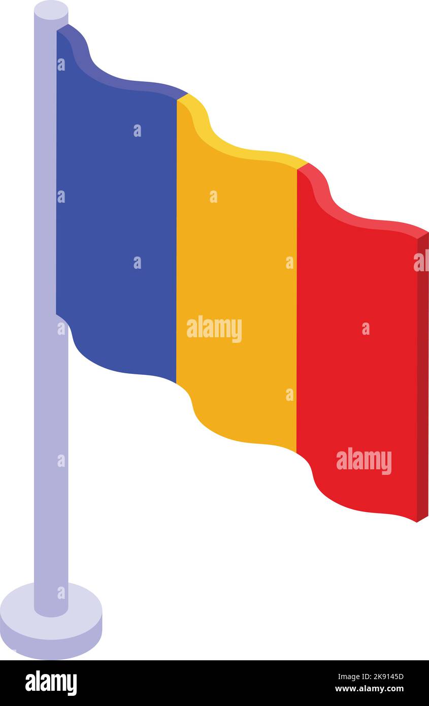 Vettore isometrico dell'icona della bandiera del desktop rumeno. Vacanze in Romania. Viaggio di riferimento Illustrazione Vettoriale