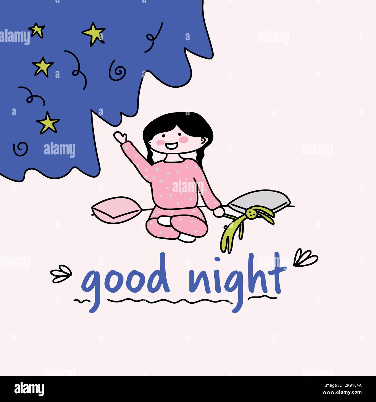 carino carta dolci sogni, Buona notte. ragazza Illustrazione Vettoriale