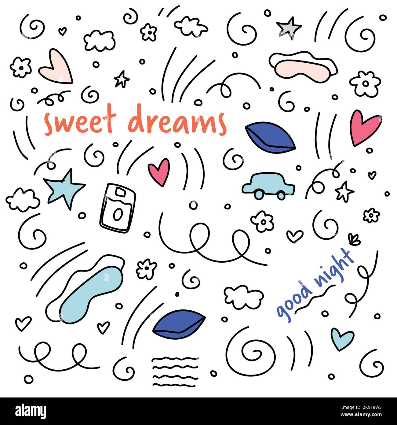 carino carta dolci sogni, Buona notte. doodle Illustrazione Vettoriale