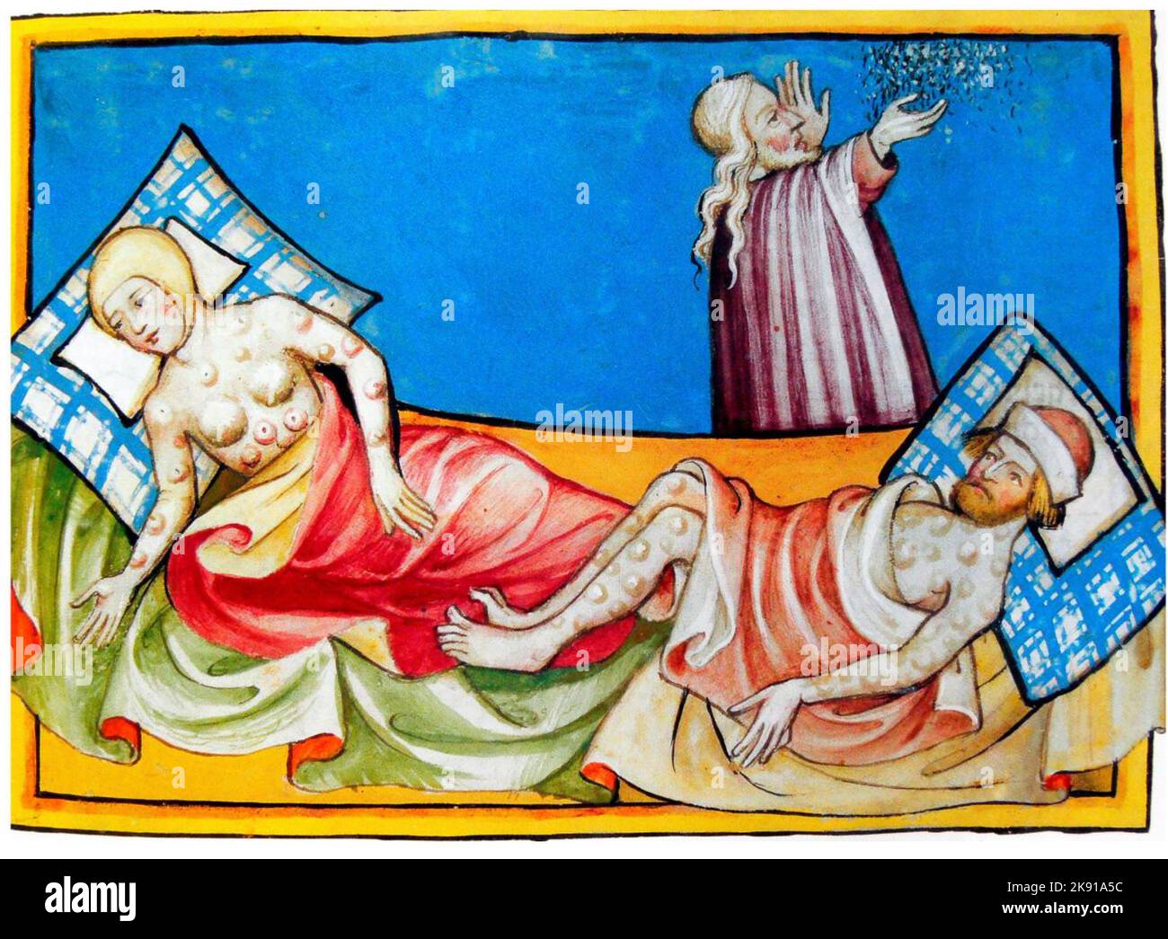 LA MORTE NERA come mostrato in una miniatura della Bibbia di Toggenburg prodotta in Svizzera nel 1411 Foto Stock