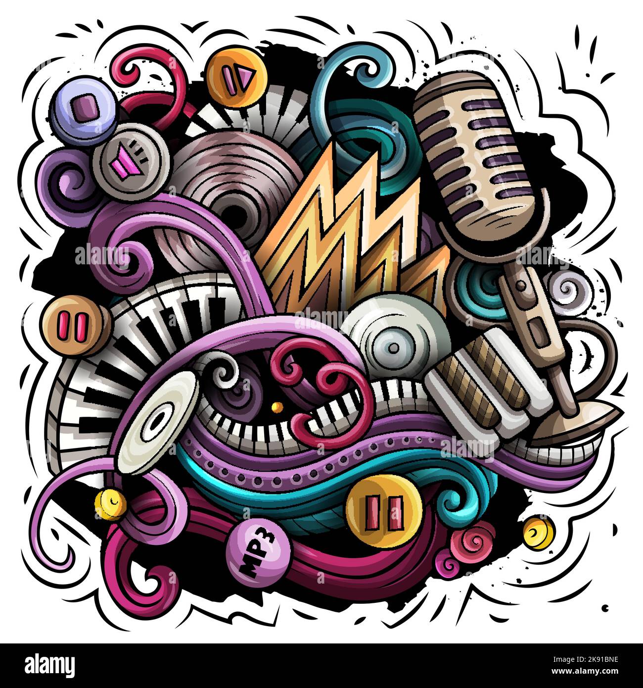 Cartoon vettore doodles illustrazione di musica disco Illustrazione Vettoriale