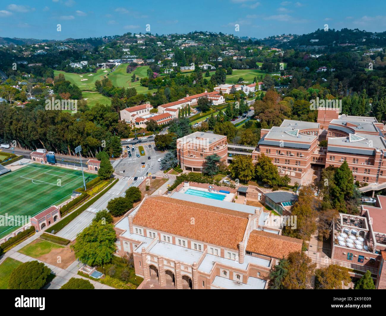 Vista aerea dello stadio di calcio dell'Università della California, Los Angeles Foto Stock