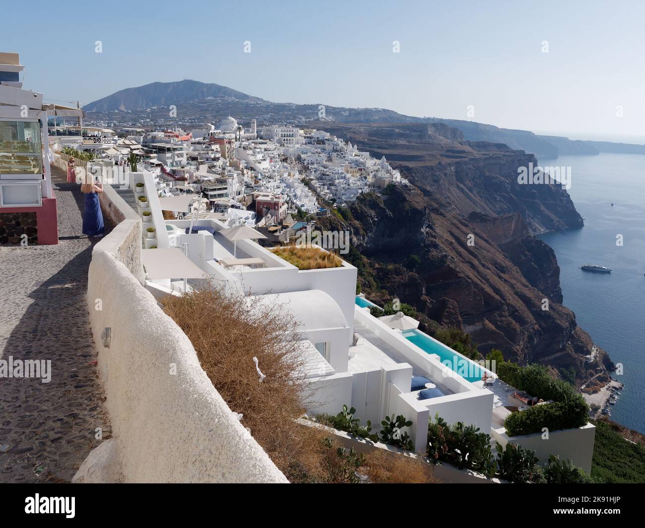 Fira città. Isole Cicladi greche di Santorini nel Mar Egeo Foto Stock