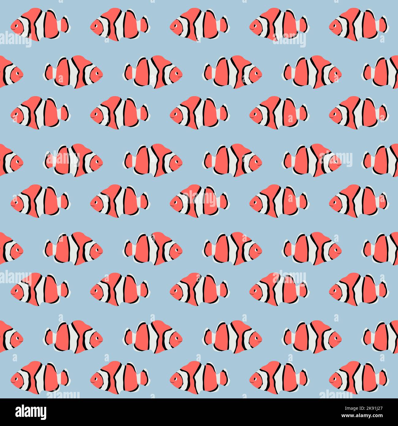 Modello vettoriale senza cuciture con clownfish.Underwater cartone animato creature.sfondo marino.cute motivo oceano per tessuto, abbigliamento per bambini, tessuti Illustrazione Vettoriale