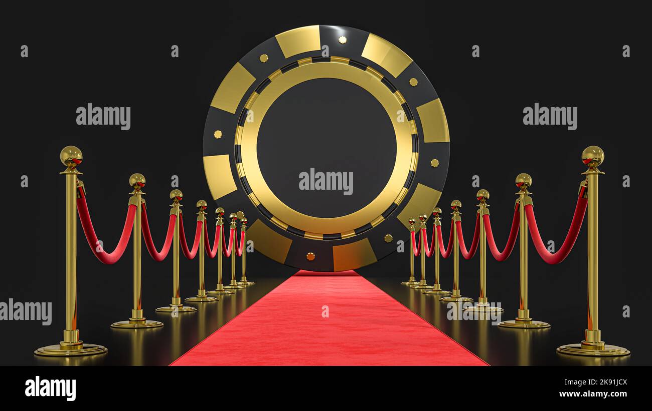 3D rendering del Red Carpet sul chip Poker Foto Stock