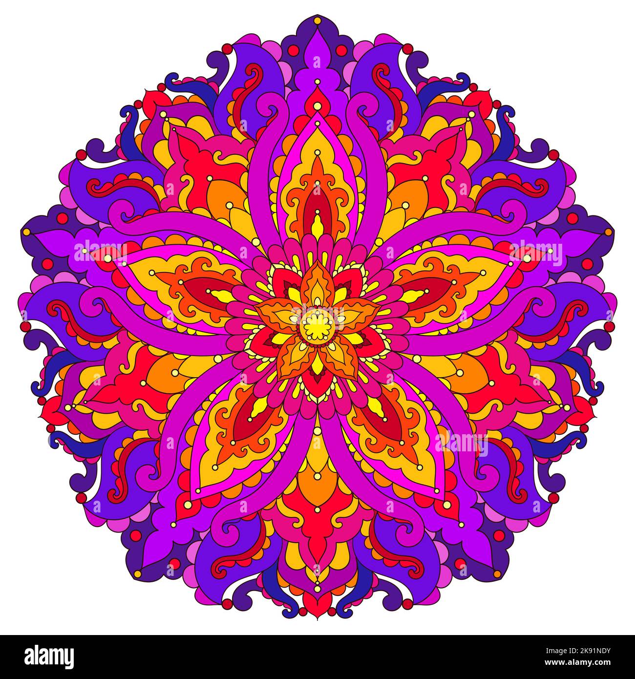 Mandala. Ornamento circolare. Stile orientale. Per la progettazione di stampe, poster per meditazione, yoga. Illustrazione vettoriale Illustrazione Vettoriale