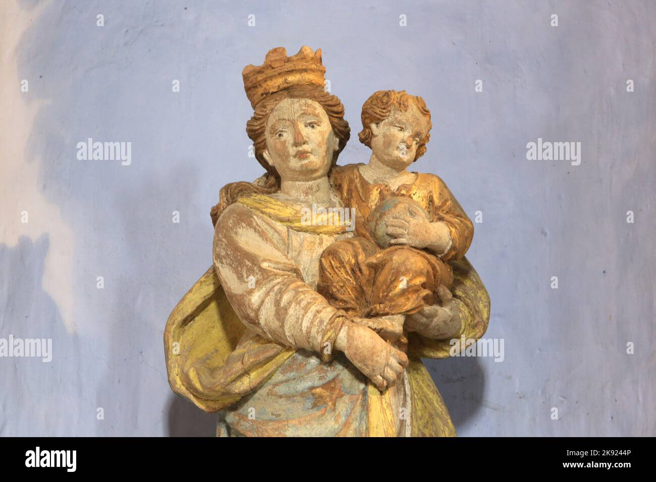 Vierge à l'Enfant. Eglise Notre-Dame de la Gorge. Les Contamines-Montjoie. Alta Savoia. Auvergne-Rhône-Alpi. Francia. Europa. Foto Stock