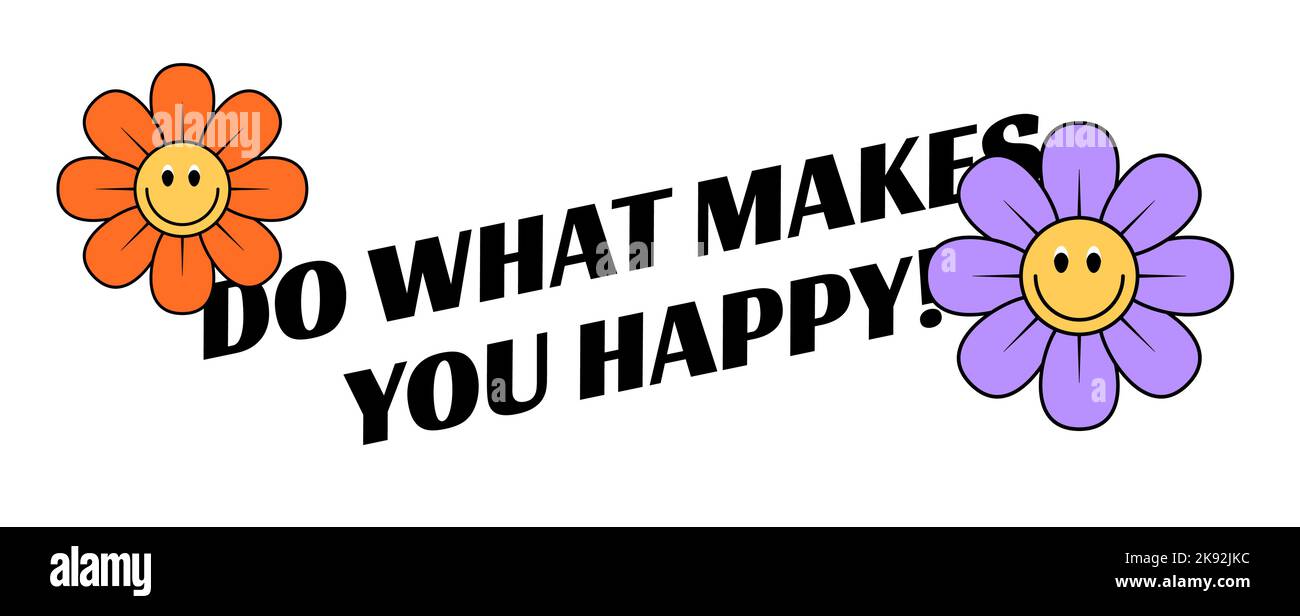 Hippy flower graphic slogan groovy sticker peace vector psichedelic daisy retro positive 70s hippy flower. Illustrazione Vettoriale